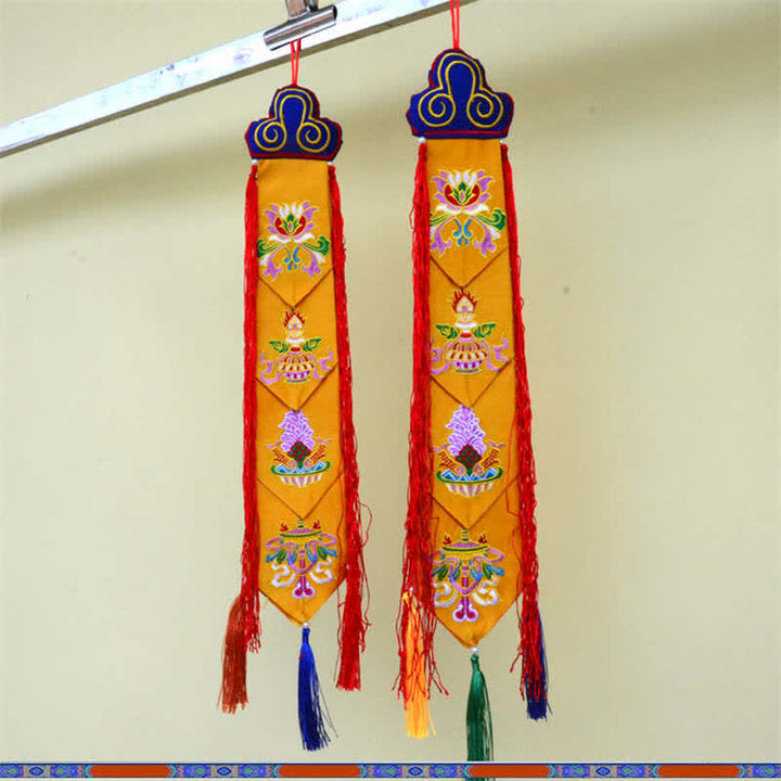 Lotus Flower Eight Auspicious Symbols Meditation Enlightenment Colorful Tassels Wall Art - image 10