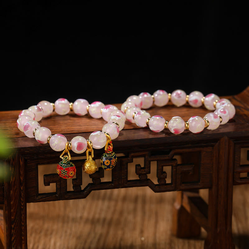 Buddha Stones Gold Swallowing Beast Family Charm Luminous Pink Love Heart Fluorescent Liuli Glass Bead Blessings Bracelet - image 9