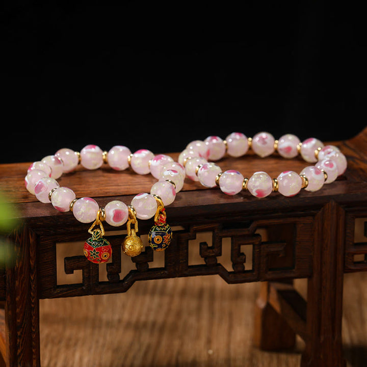 Buddha Stones Gold Swallowing Beast Family Charm Luminous Pink Love Heart Fluorescent Liuli Glass Bead Blessings Bracelet - image 9