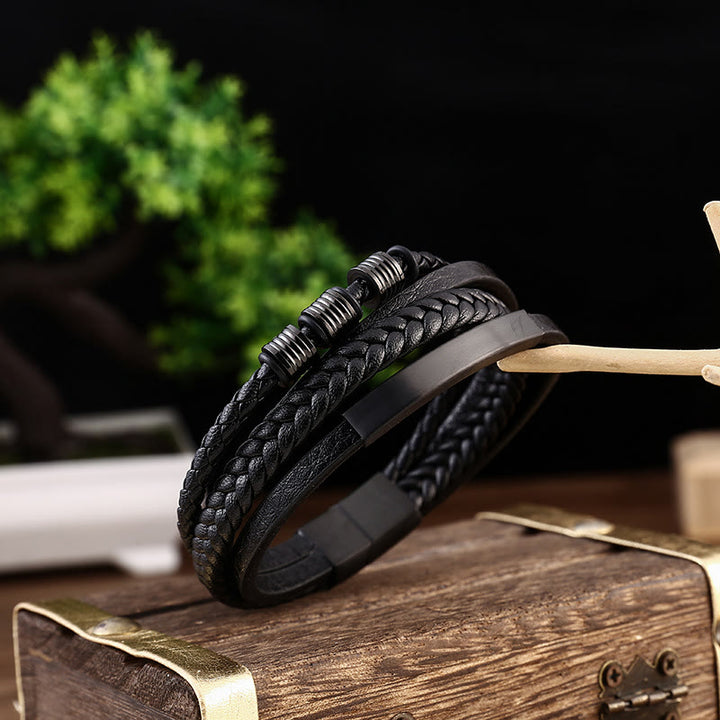 Buddha Stones Leather Multi-Layer Titanium Steel Balance Braided Magnetic Buckle Bracelet - image 2