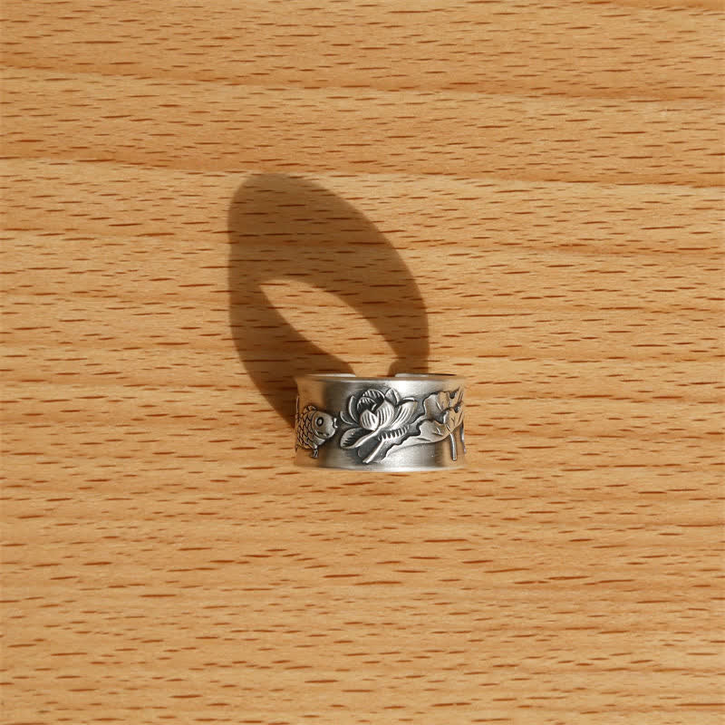 Buddha Stones 999 Sterling Silver Luck Koi Fish Lotus Heart Sutra Wealth Ring - image 13