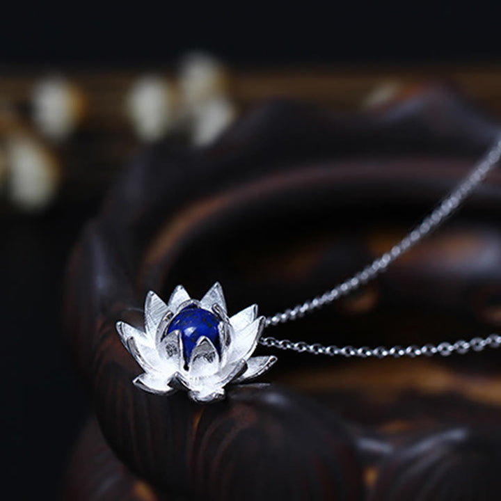 Buddha Stones 925 Sterling Silver Lazurite Lapis Lazuli Lotus Flower Self Care Necklace Pendant - image 8