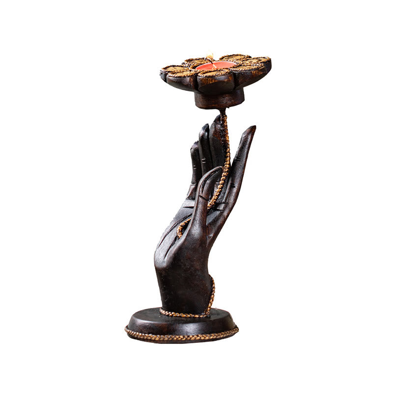 Buddha Stones Hand Pattern Wood Candlestick Home Candle Holder Decoration - image 22