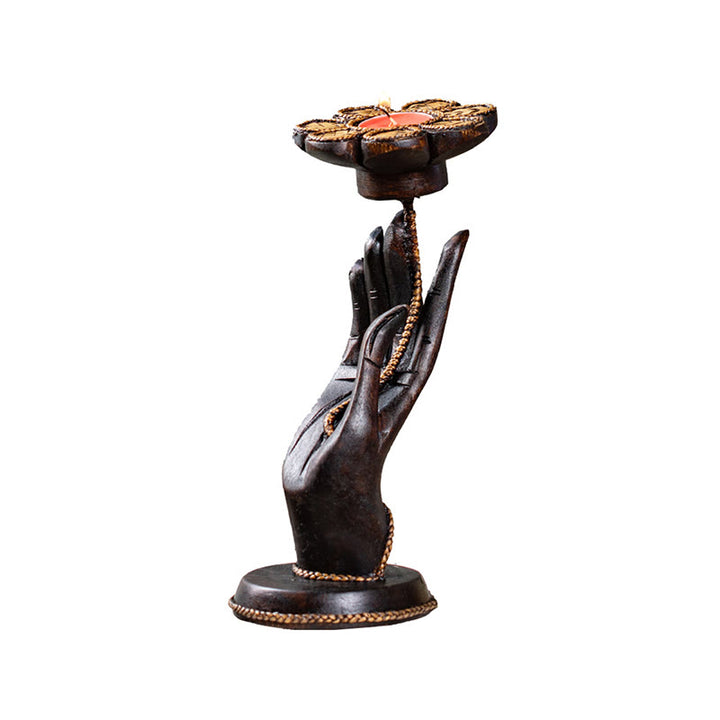 Buddha Stones Hand Pattern Wood Candlestick Home Candle Holder Decoration - image 22