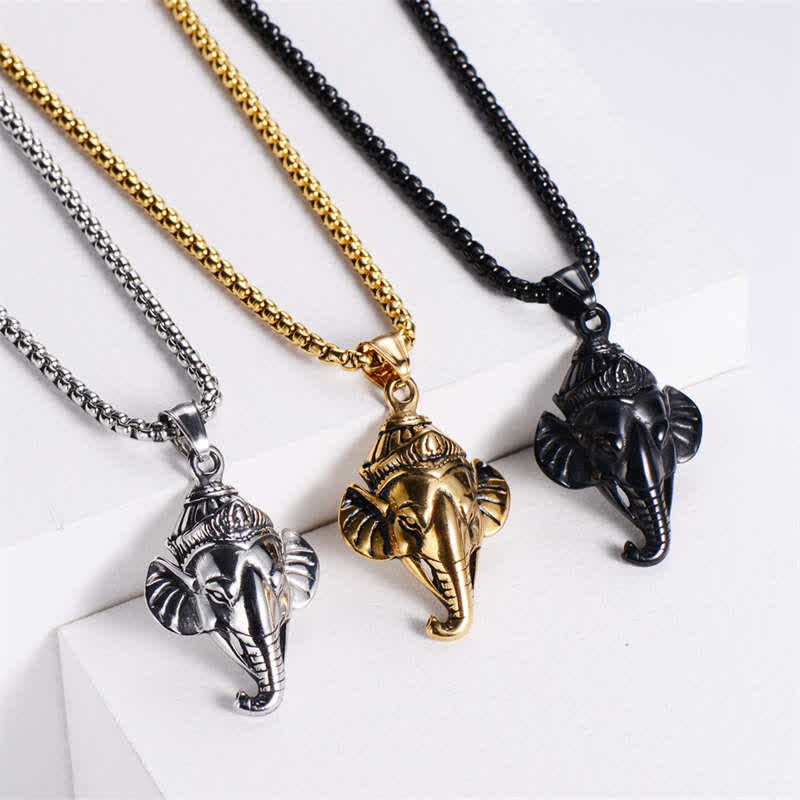 Buddha Stones Ganesh Ganpati Elephant Titanium Steel Protection Pendant Necklace - image 1