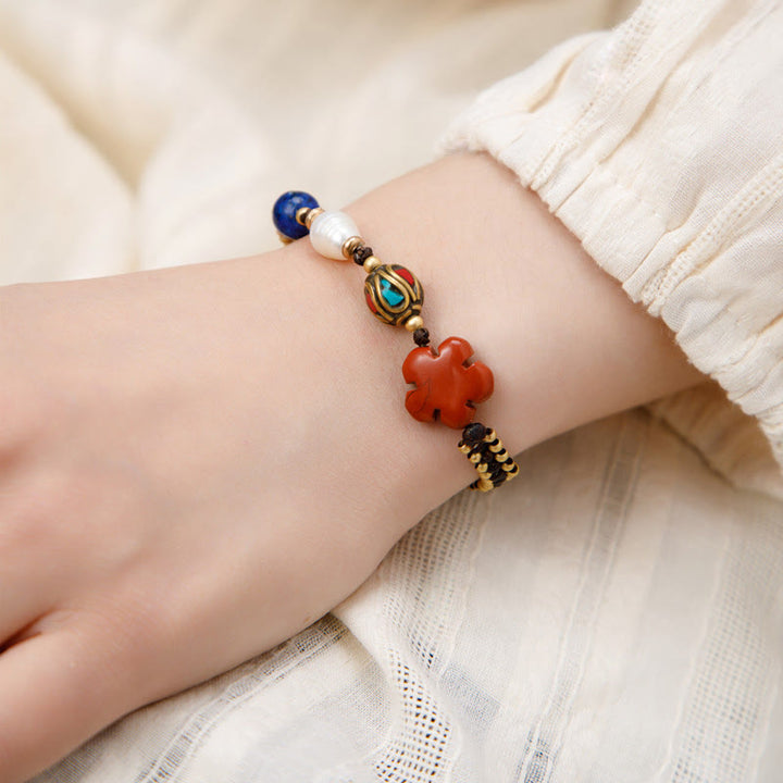 Buddha Stones Tibetan Turquoise Om Mani Padme Hum Protection Strength Bracelet - Flower Pattern - image 4