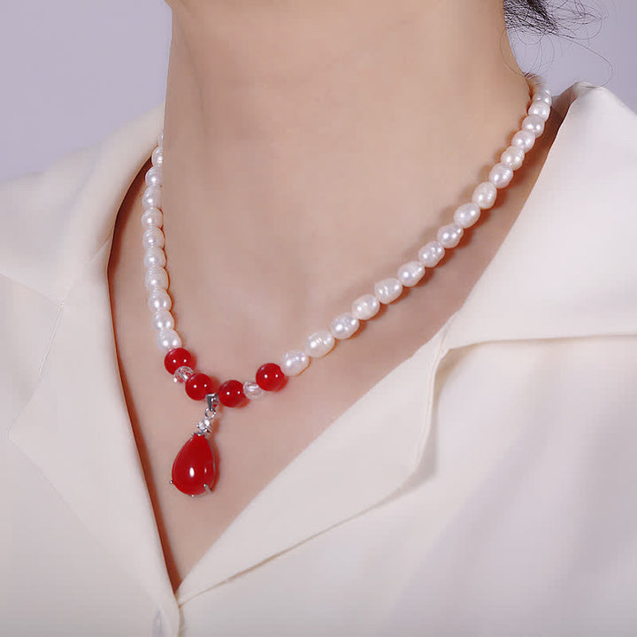 Pearl Bead Waterdrop Calm Peace Necklace Pendant - Red - image 4