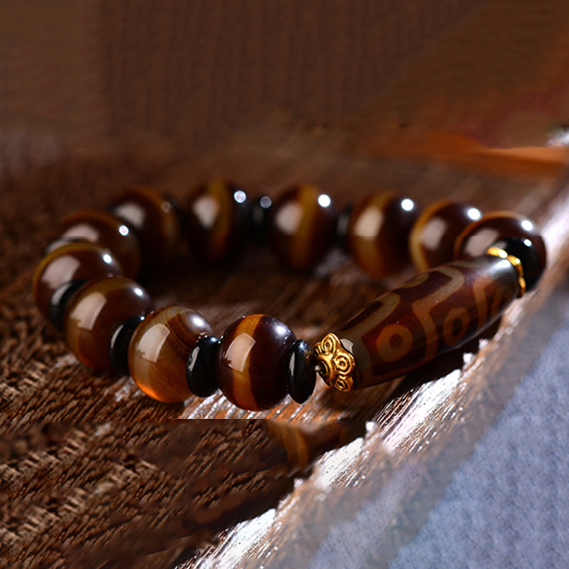 Buddha Stones Tibetan Natural Nine-Eye Dzi Bead Agate Wealth Blessings Bracelet - image 5