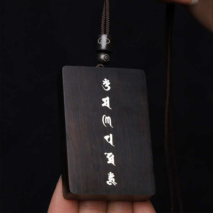 Buddha Stones 999 Sterling Silver Small Leaf Red Sandalwood Ebony Wood Om Mani Padme Hum Inlaid Protection Necklace Pendant - image 17