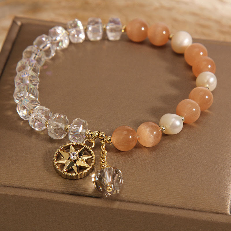 Buddha Stones Orange Cat's Eye White Crystal Star Support Bracelet - image 1