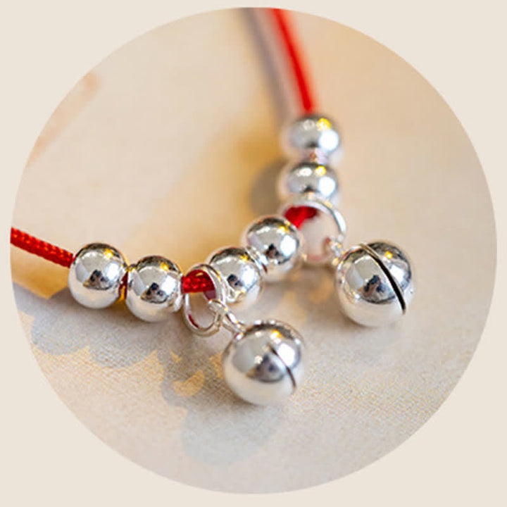 Buddha Stones 925 Sterling Silver Red String Braid Bell Charm Anklet - image 9
