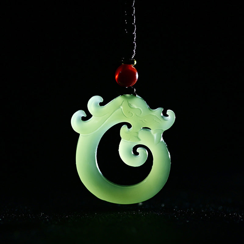 Buddha Stones White Jade Cyan Jade Dragon Protection Necklace String Pendant - image 4