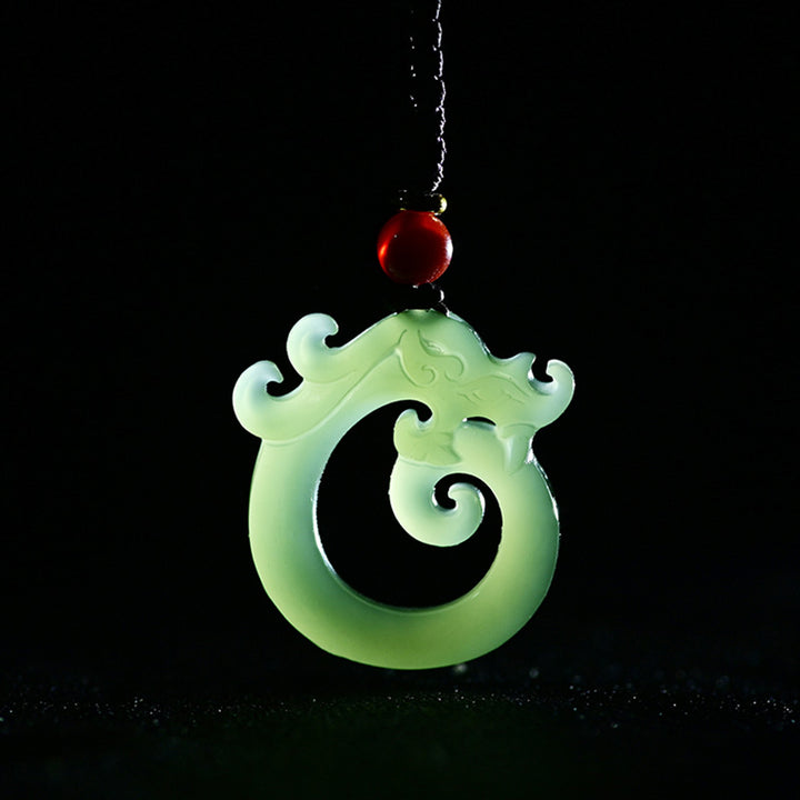 Buddha Stones White Jade Cyan Jade Dragon Protection Necklace String Pendant - image 4