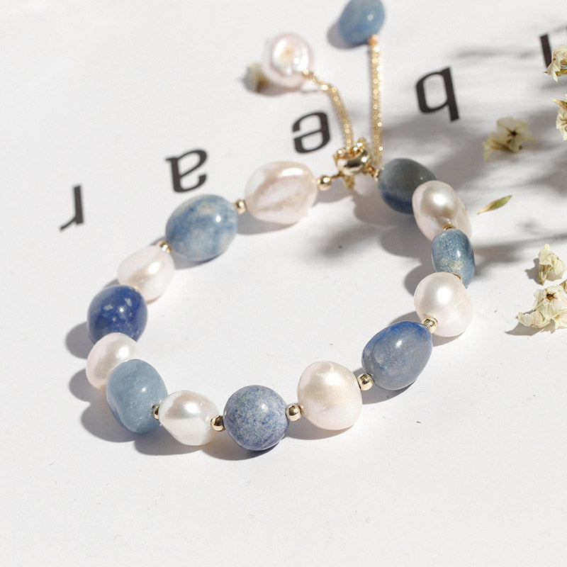 Buddha Stones Natural Blue Aventurine Crystal Pearl Bead Healing Bracelet - image 4
