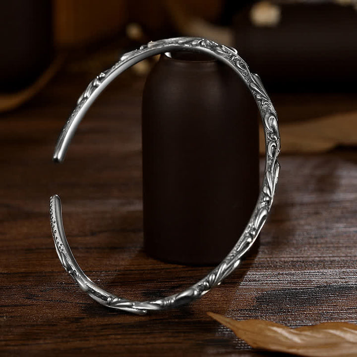 Buddha Stones 925 Sterling Silver Handmade Vines Engraved Protection Bracelet Bangle - image 2