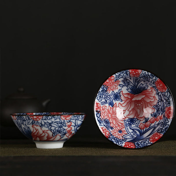 Buddha Stones Flowers Fu Character Mountains Lotus Cherry Blossoms Ceramic Teacup Kung Fu Tea Cup - Red Blue Flowers 8.5cm*4cm*90ml - image 4
