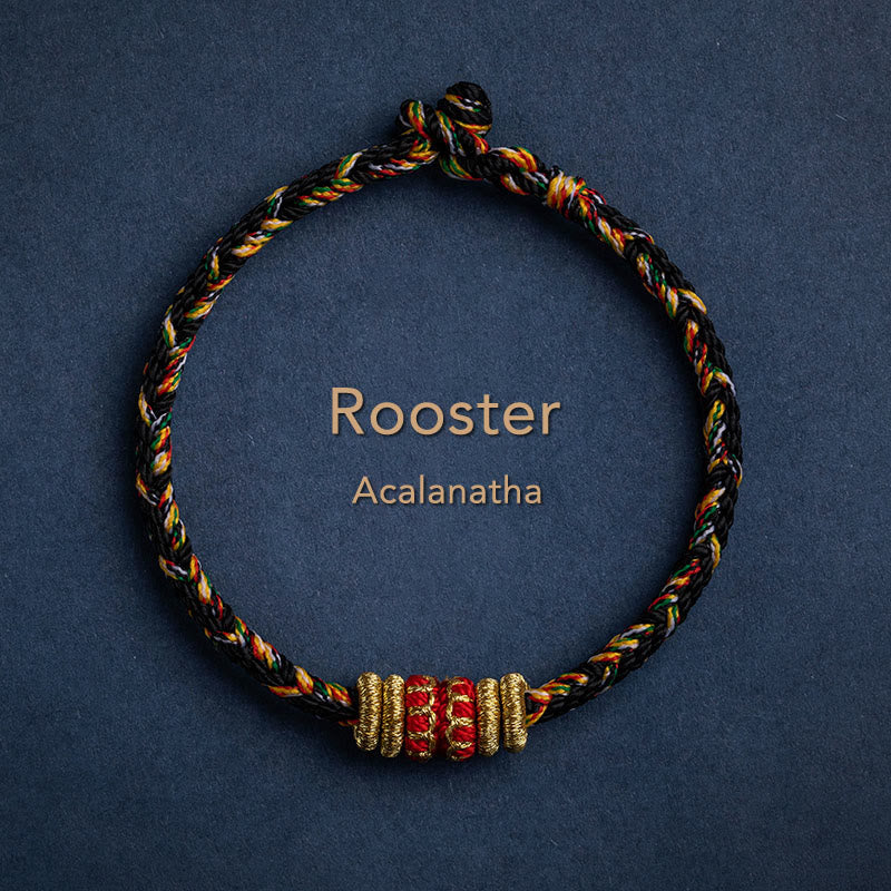 Buddha Stones Tibet Handmade Chinese Zodiac Natal Buddha Luck Strength Braided String Bracelet - Rooster-Acalanatha - 17-19cm - image 25
