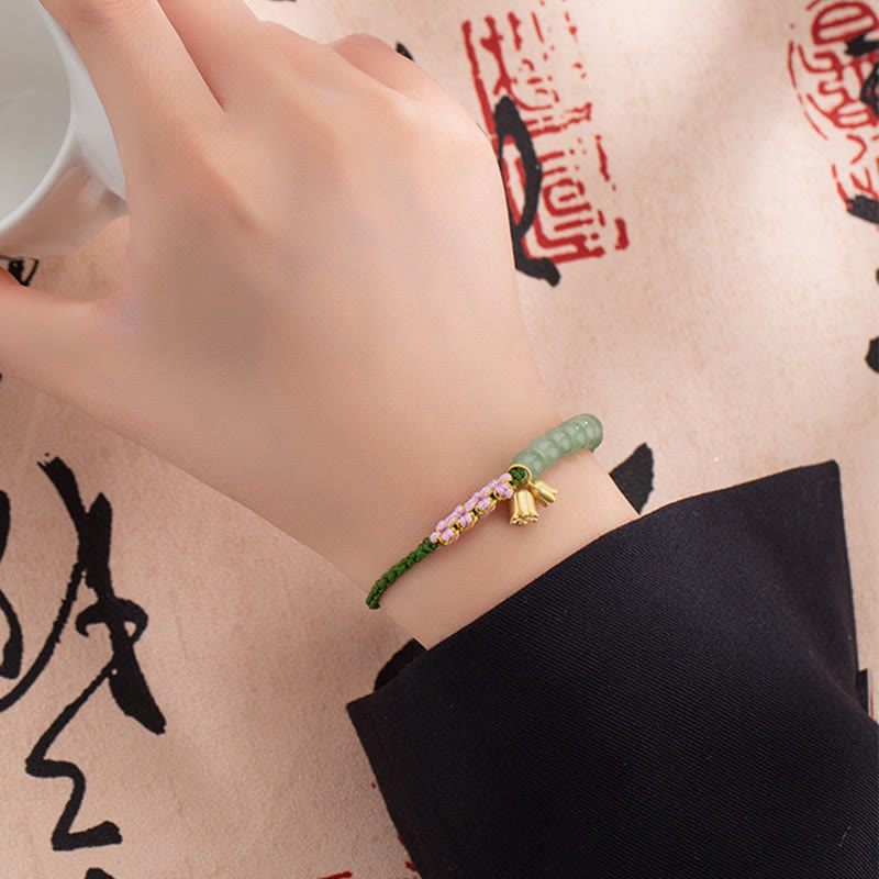 Buddha Stones Handmade Jade Bead Lily of the Valley Charm Luck Braided Bracelet - image 8