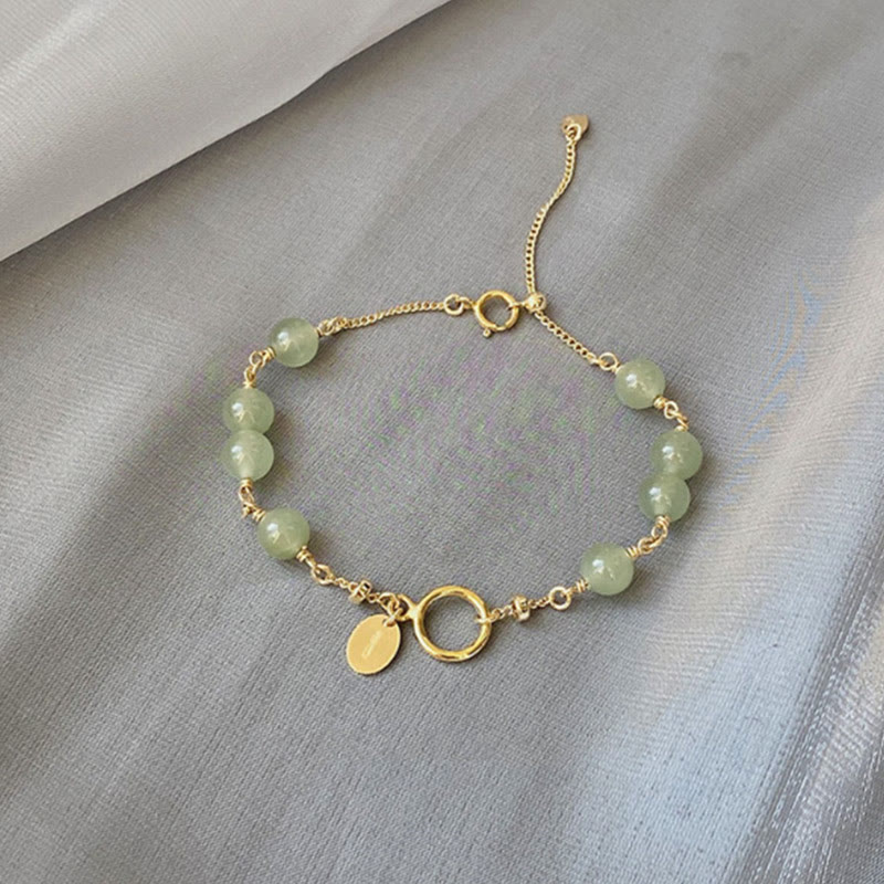 Buddha Stones 14k Gold Plated Hetian Jade Beaded Prosperity Chain Bracelet - image 1