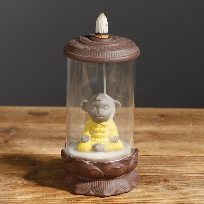 Meditation Wukong Monkey King Purple Clay Windshield Lotus Backflow Smoke Fountain Incense Burner Decoration - Meditation Wukong(Yellow) - image 8