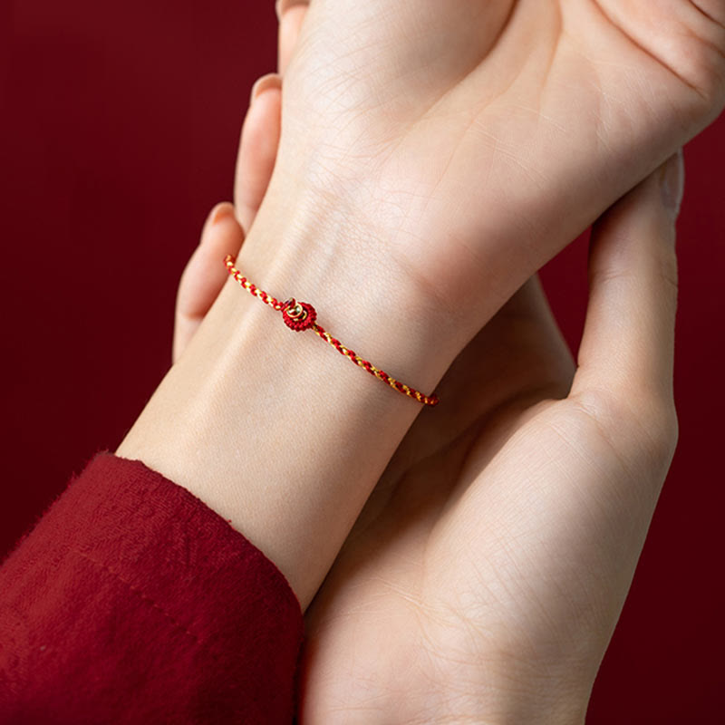 Buddha Stones 14K Gold Plated Handmade Red Gold Rope King Kong Knot Braided Luck Bracelet - image 6