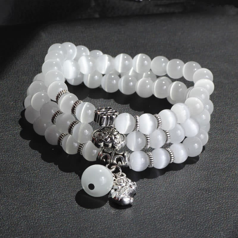 Buddha Stones Cat Eye PiXiu Support Triple Wrap Bracelet - White Cat's Eye - image 0
