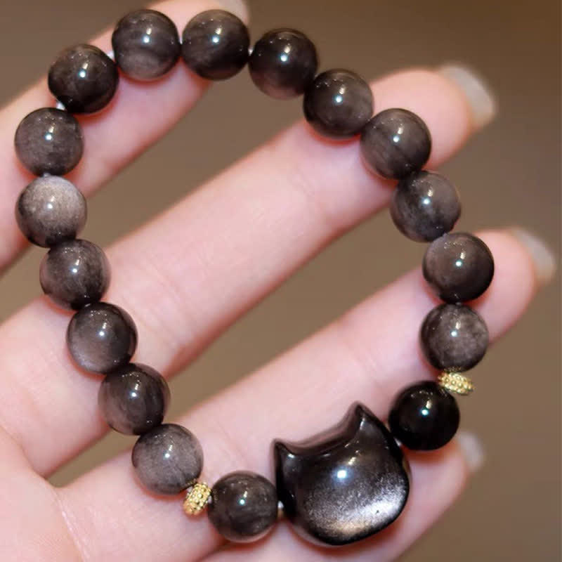 Buddha Stones Gold Sheen Obsidian Silver Sheen Obsidian Lovely Paw Lucky Cat Protection Bracelet - image 35