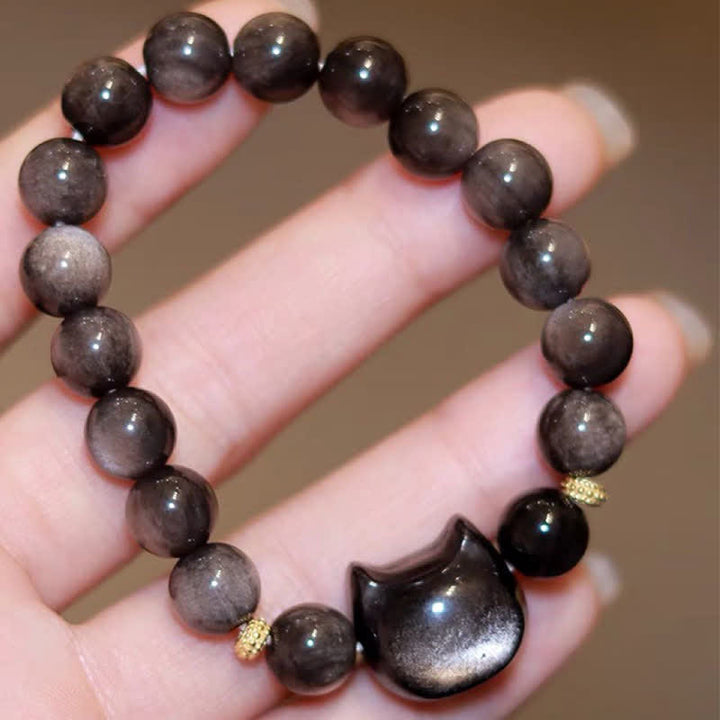 Buddha Stones Gold Sheen Obsidian Silver Sheen Obsidian Lovely Paw Lucky Cat Protection Bracelet - image 35