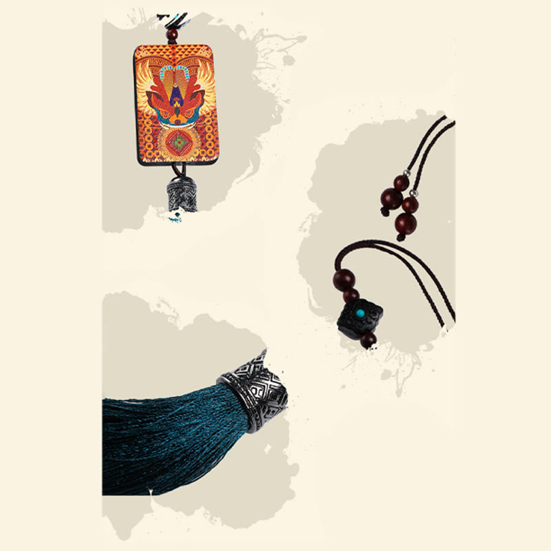 Buddha Stones PiXiu Ebony Wood Luck Wealth Tassel Car Hanging Decoration - image 6