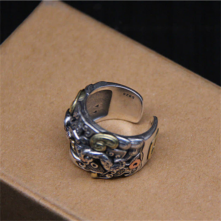 Buddha Stones 925 Sterling Silver Fengshui Kui Cattle Protection Adjustable Ring - image 8
