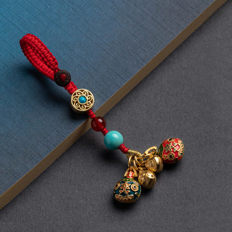 Buddha Stones Gold Swallowing Beast Family Luck Car Key Chain Phone Hanging Decoration - A Family Of Four - Red - Key Chain - image 13