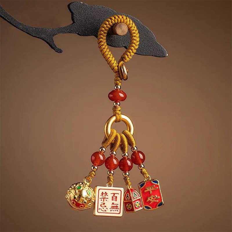 Buddha Stones Nothing to Be Superstitious Dancing Lion Copper Wealth Key Chain - Yellow(Nothing to Be Superstitious Charm) - image 0