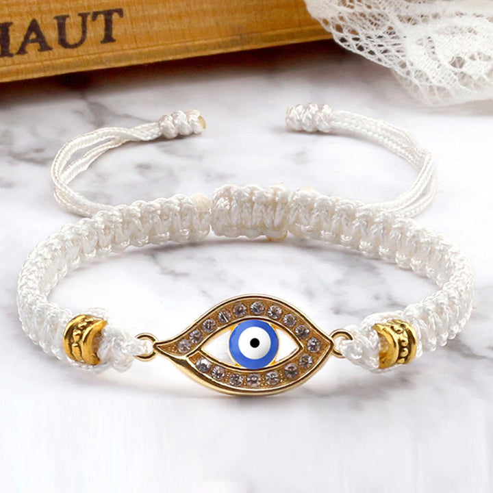Buddha Stones Evil Eye Keep Away Evil Spirits String Bracelet - White Light Blue Evil Eye - Gold Border - image 34