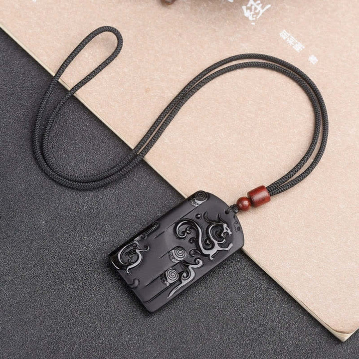 Buddha Stones Black Obsidian Dragon Phoenix Success Necklace Pendant - image 4