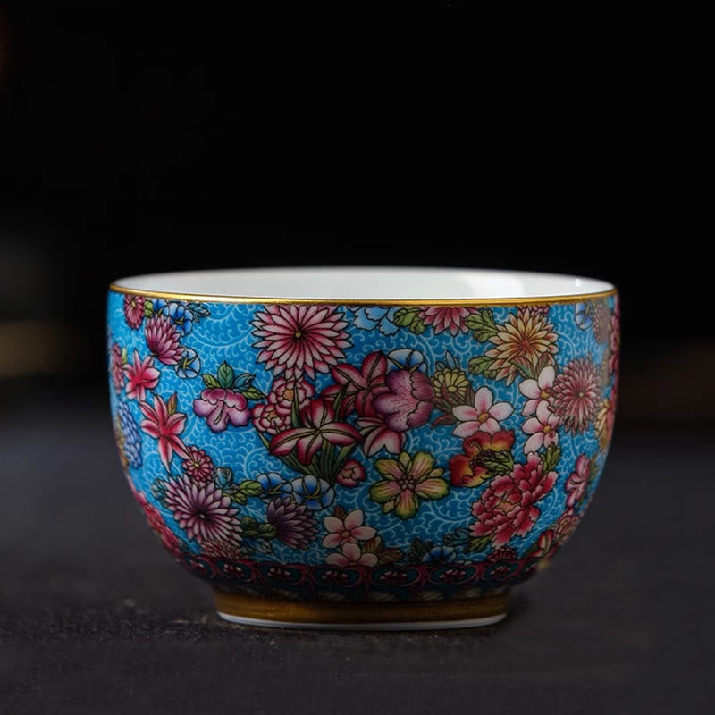 Buddha Stones Jingdezhen Porcelain Overglaze Decoration Colorful Flowers Ceramic Teacup Kung Fu Tea Cups - 8cm*6cm*150ml - image 0