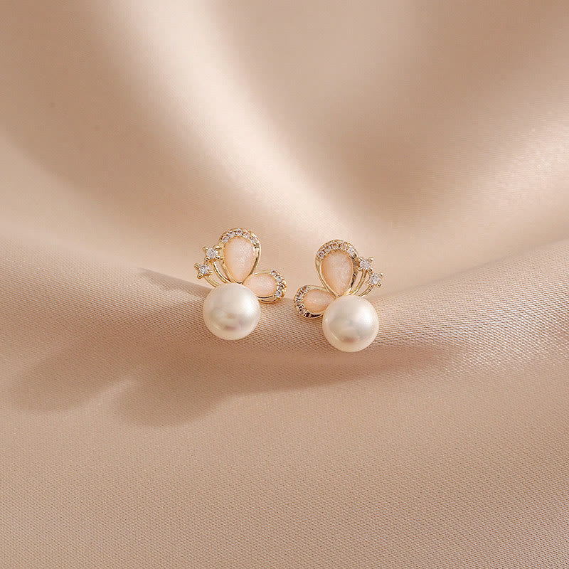 Buddha Stones 18K Gold Pearl Butterfly Love Freedom Stud Earrings - image 2