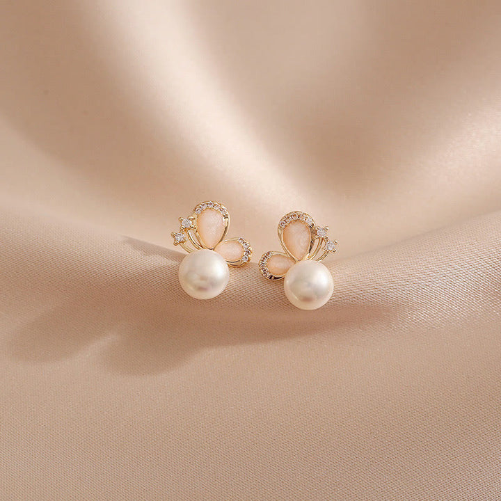 Buddha Stones 18K Gold Pearl Butterfly Love Freedom Stud Earrings - image 2