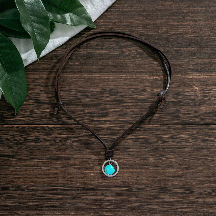 Buddha Stones Round Turquoise Stone Protection Strength Necklace Pendant - image 2