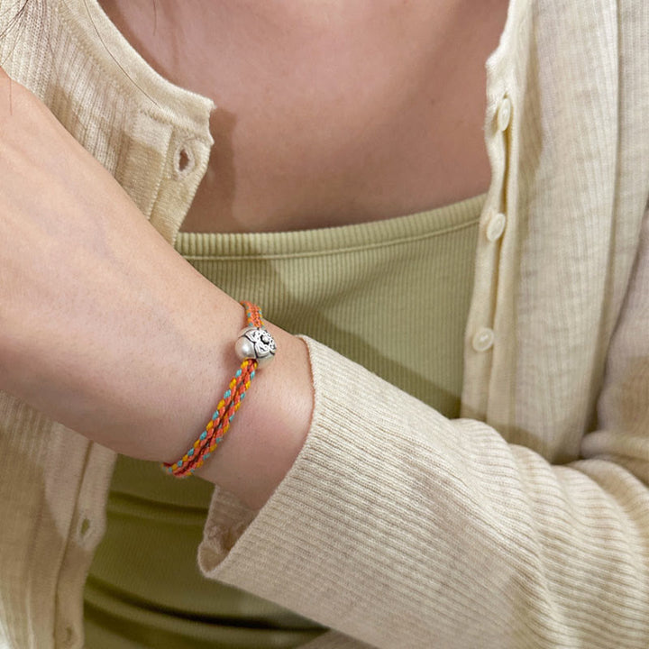 Buddha Stones 999 Sterling Silver Persimmon Luck Multicolored Braided Bracelet - image 11