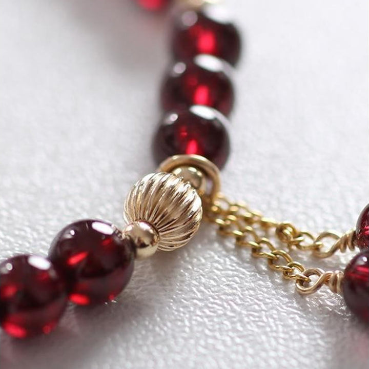 Buddha Stones 14K Gold Natural Garnet Calm Bracelet - image 5