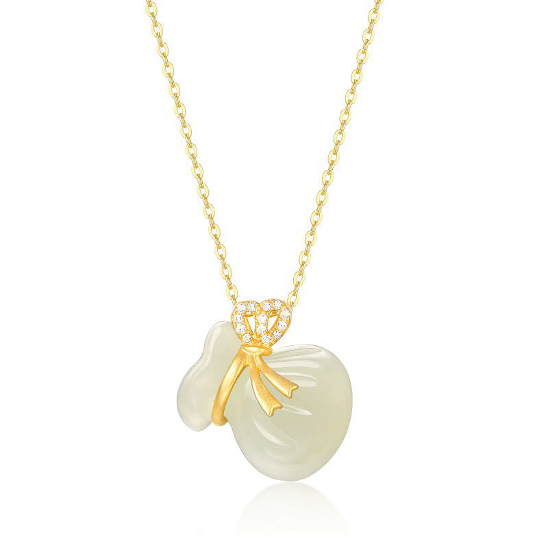 Buddha Stones Natural Hetian White Jade Luck Money Bag Necklace Pendant - image 4