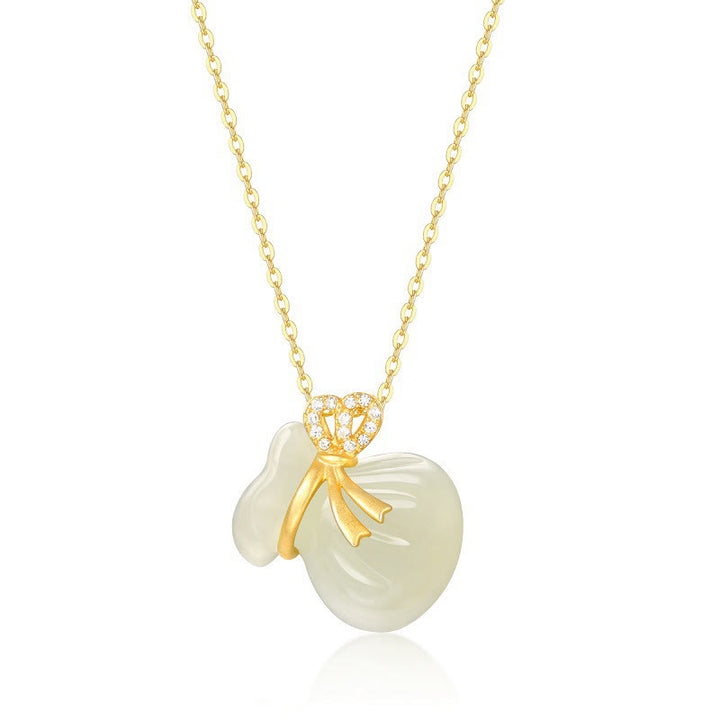Buddha Stones Natural Hetian White Jade Luck Money Bag Necklace Pendant - image 4