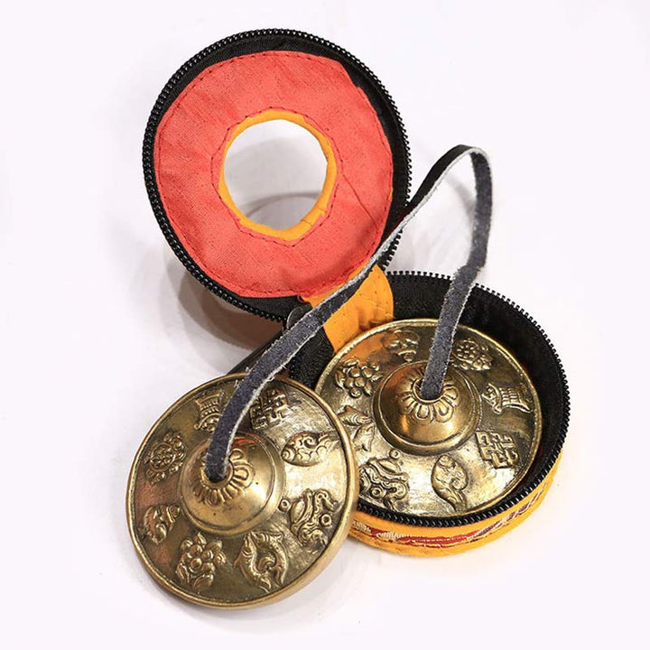 Buddha Stones Tibetan Tingsha Bell Six True Words Dragon Copper Balance Decoration With Bag - Auspicious Eight Treasures&Bag - image 9
