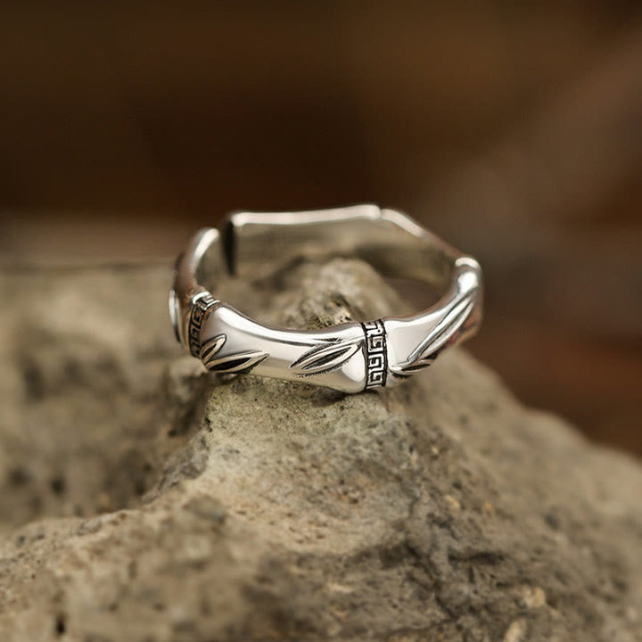 Buddha Stones Simple Bamboo Design Copper Luck Wealth Adjustable Ring - image 5