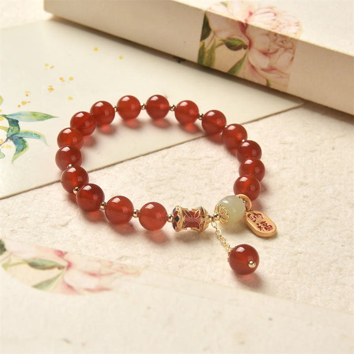 Buddha Stones Natural Red Agate Jade Confidence Fortune Blessing Charm Bracelet - image 7