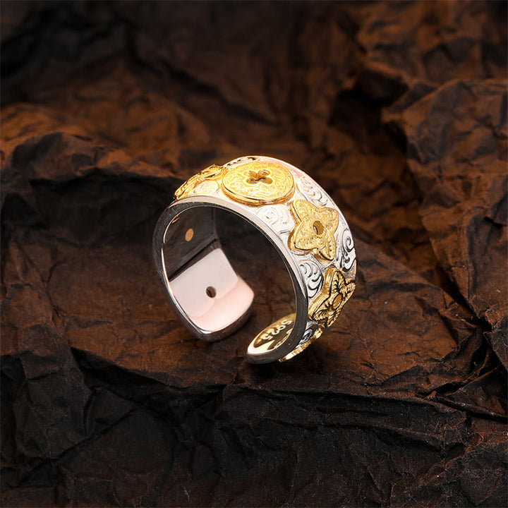 Buddha Stones 925 Sterling Silver Vintage Tang Dynasty Flower Design Luck Ring - image 2