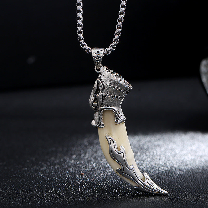 Buddha Stones Imitation Wolf Tooth Titanium Steel Balance Necklace Pendant - image 3