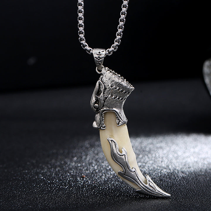 Buddha Stones Imitation Wolf Tooth Titanium Steel Balance Necklace Pendant - image 3