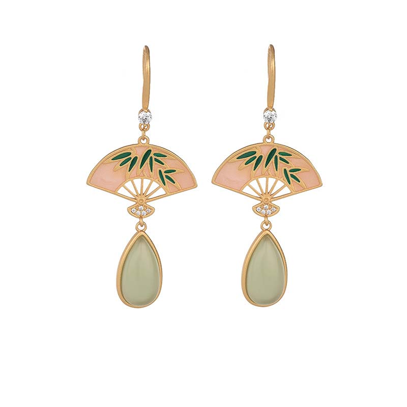 Buddha Stones Natural Green Aventurine Fan Pattern Luck Drop Earrings - image 4