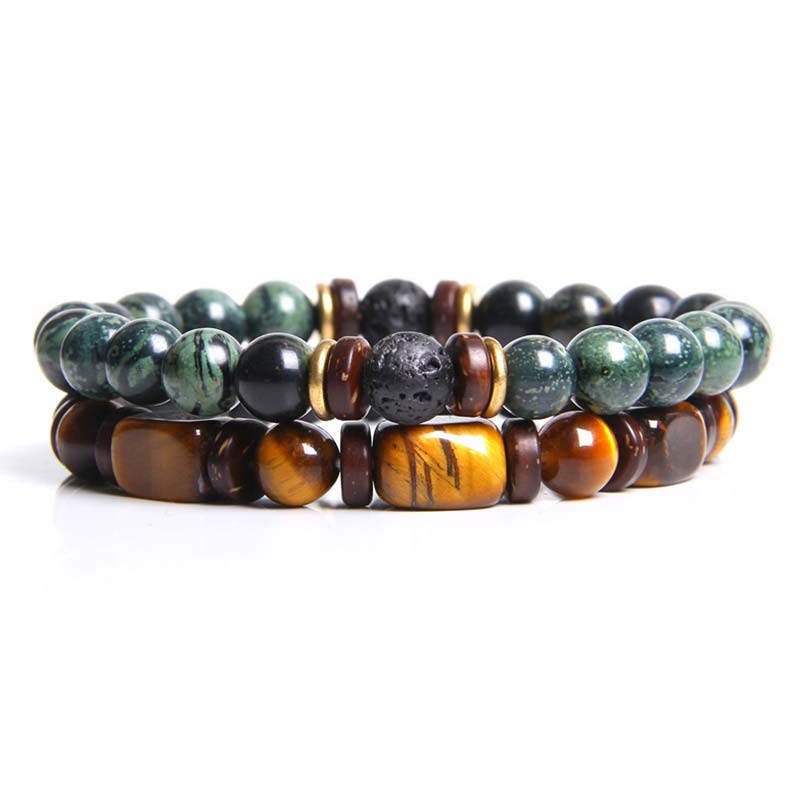 Buddha Stones 2PCS Healing Crystal Emperor Stone Tiger Eye Bead Bracelet - Green-Jasper-2 - image 10